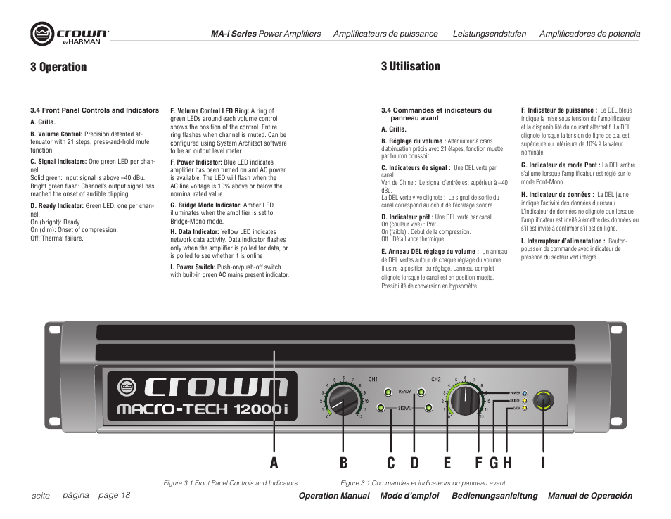 3 operation, 3 utilisation | Crown Audio Macro Tech i Series User Manual | Page 18 / 52