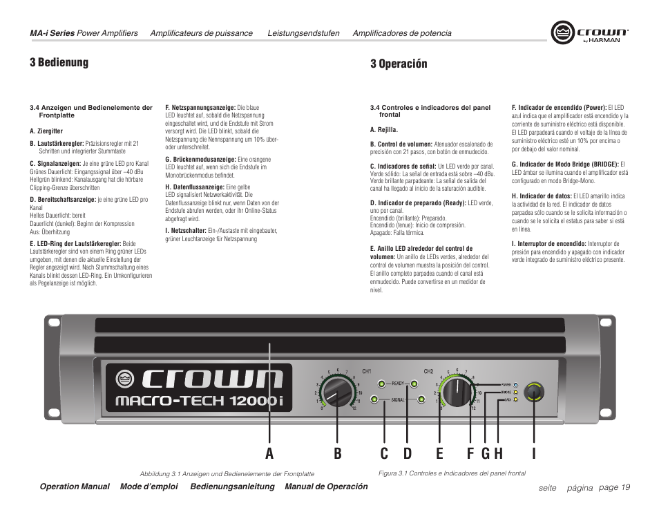 3 bedienung 3 operación | Crown Audio Macro Tech i Series User Manual | Page 19 / 52