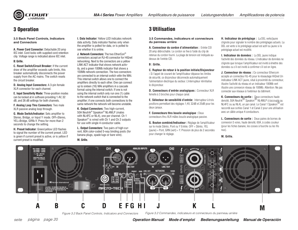 3 operation, 3 utilisation | Crown Audio Macro Tech i Series User Manual | Page 20 / 52