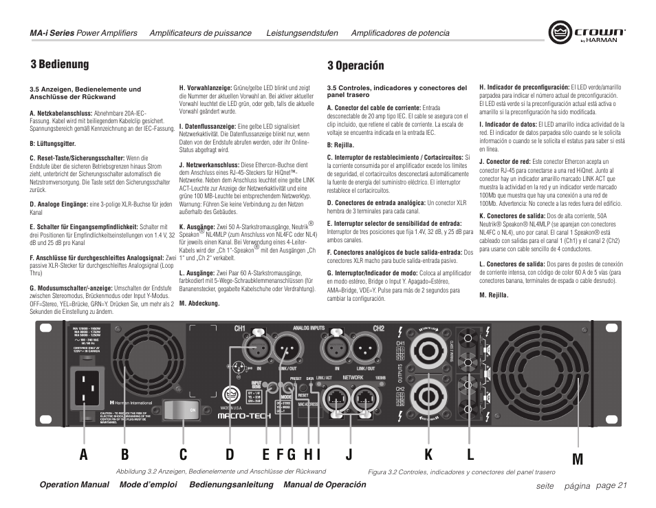 3 bedienung 3 operación | Crown Audio Macro Tech i Series User Manual | Page 21 / 52