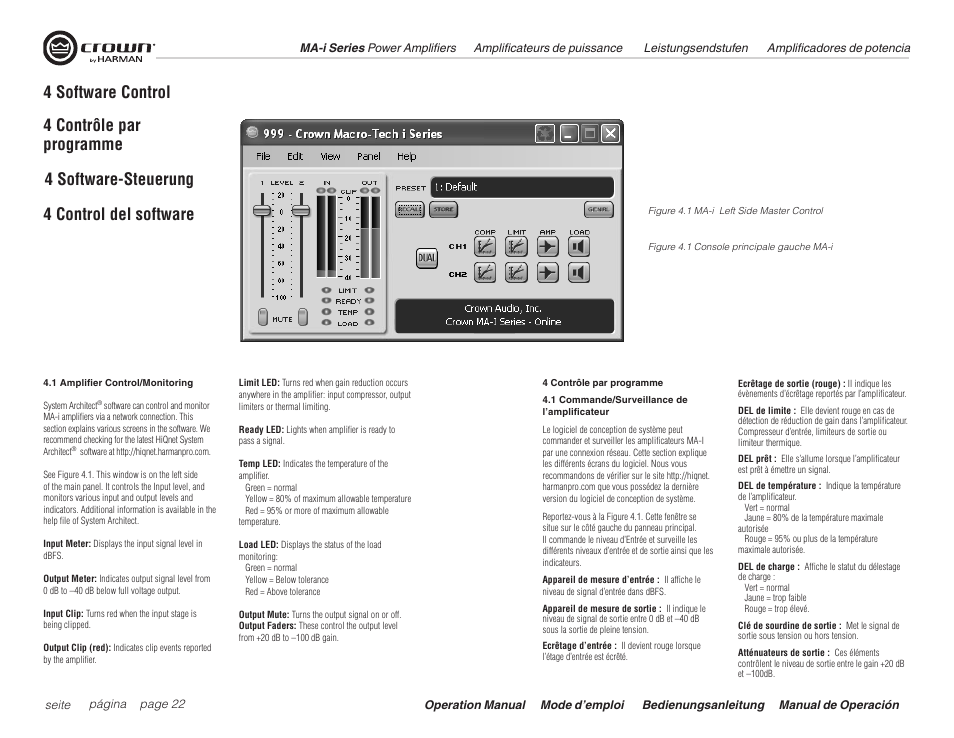 4 software control | Crown Audio Macro Tech i Series User Manual | Page 22 / 52