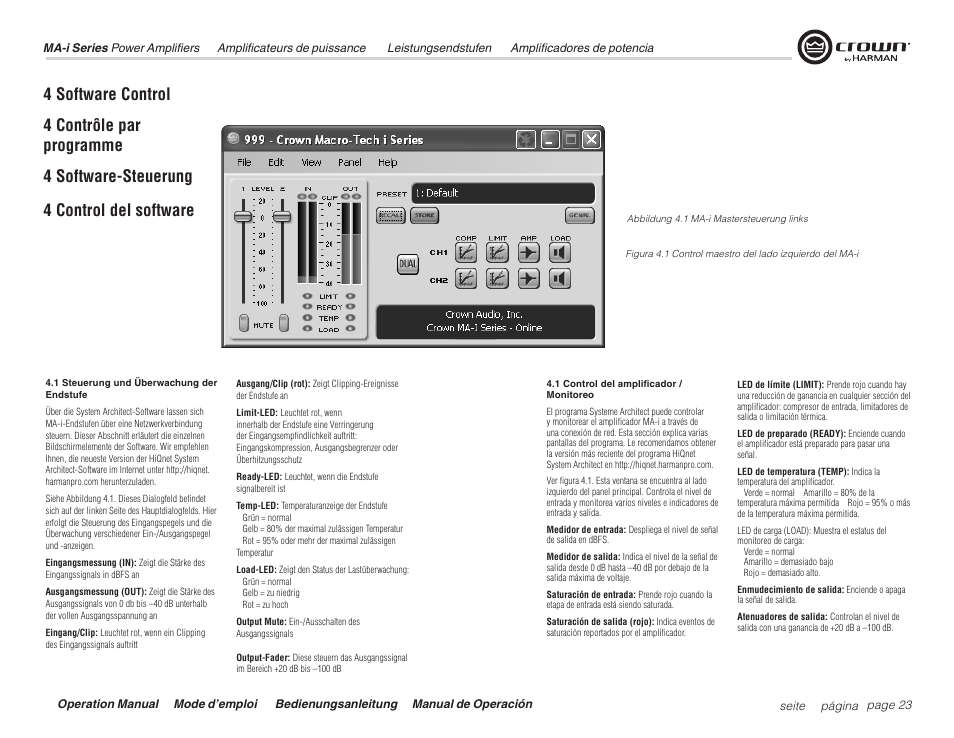 4 software control | Crown Audio Macro Tech i Series User Manual | Page 23 / 52