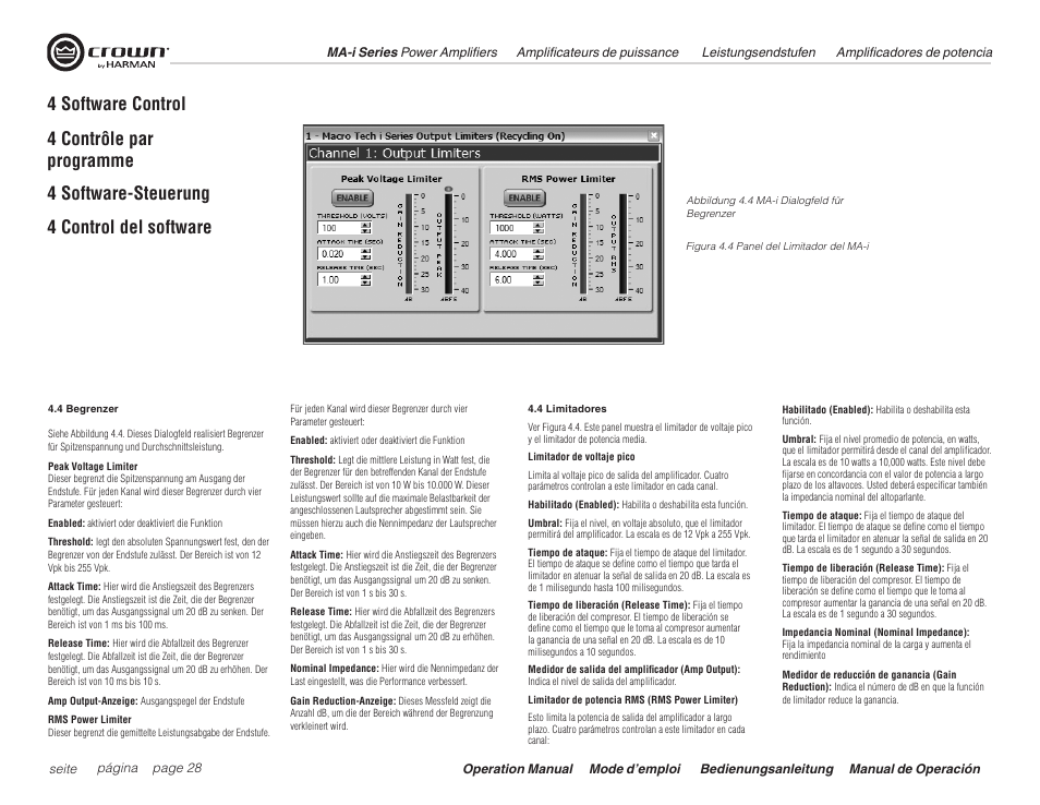 4 software control | Crown Audio Macro Tech i Series User Manual | Page 28 / 52
