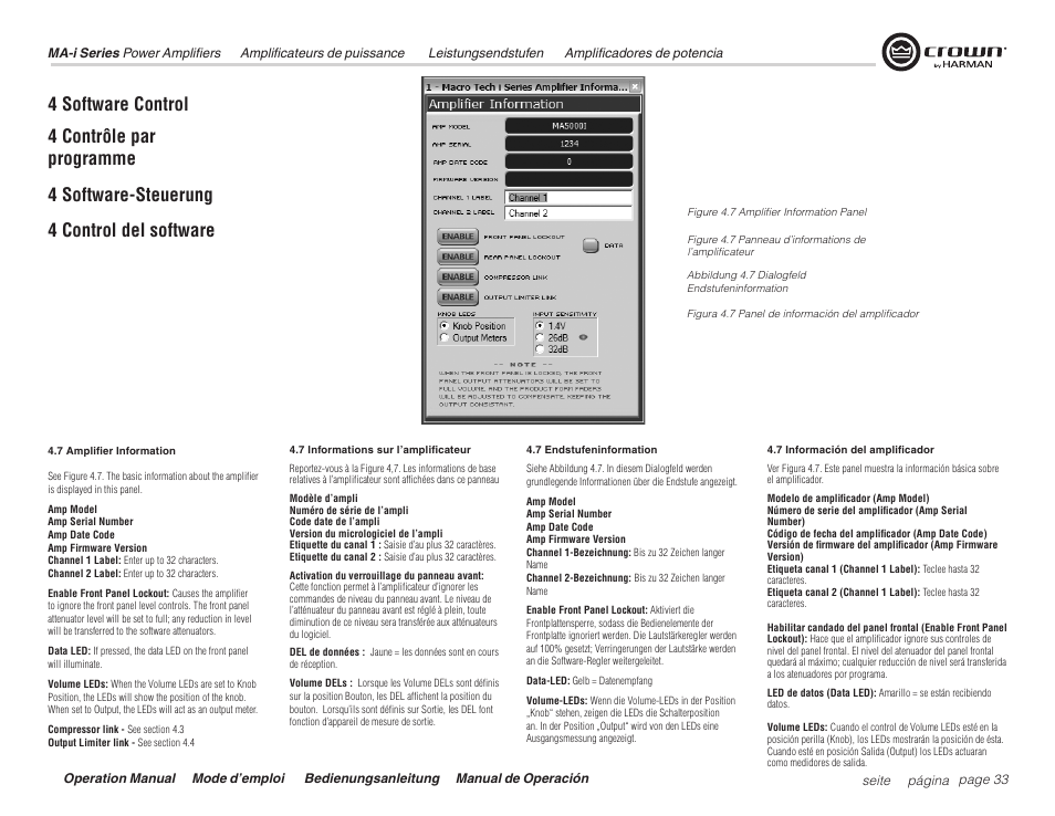 4 software control | Crown Audio Macro Tech i Series User Manual | Page 33 / 52