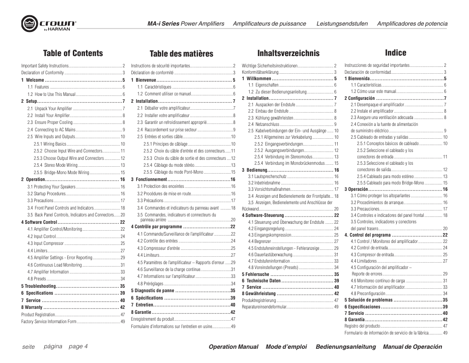 Crown Audio Macro Tech i Series User Manual | Page 4 / 52