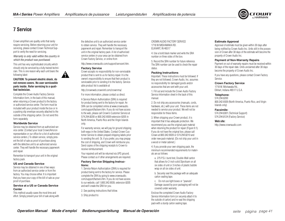 7 service | Crown Audio Macro Tech i Series User Manual | Page 41 / 52