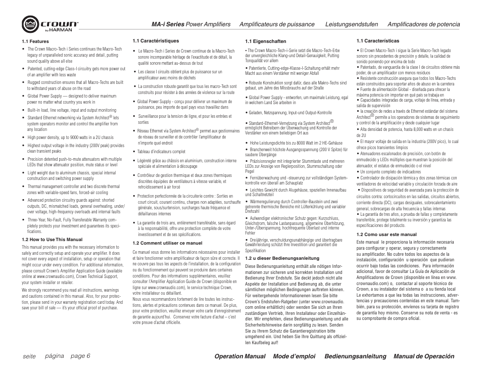 Crown Audio Macro Tech i Series User Manual | Page 6 / 52