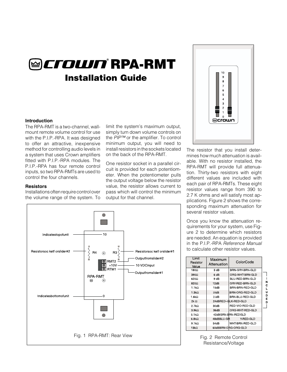 Crown Audio RPA-RMT User Manual | 2 pages