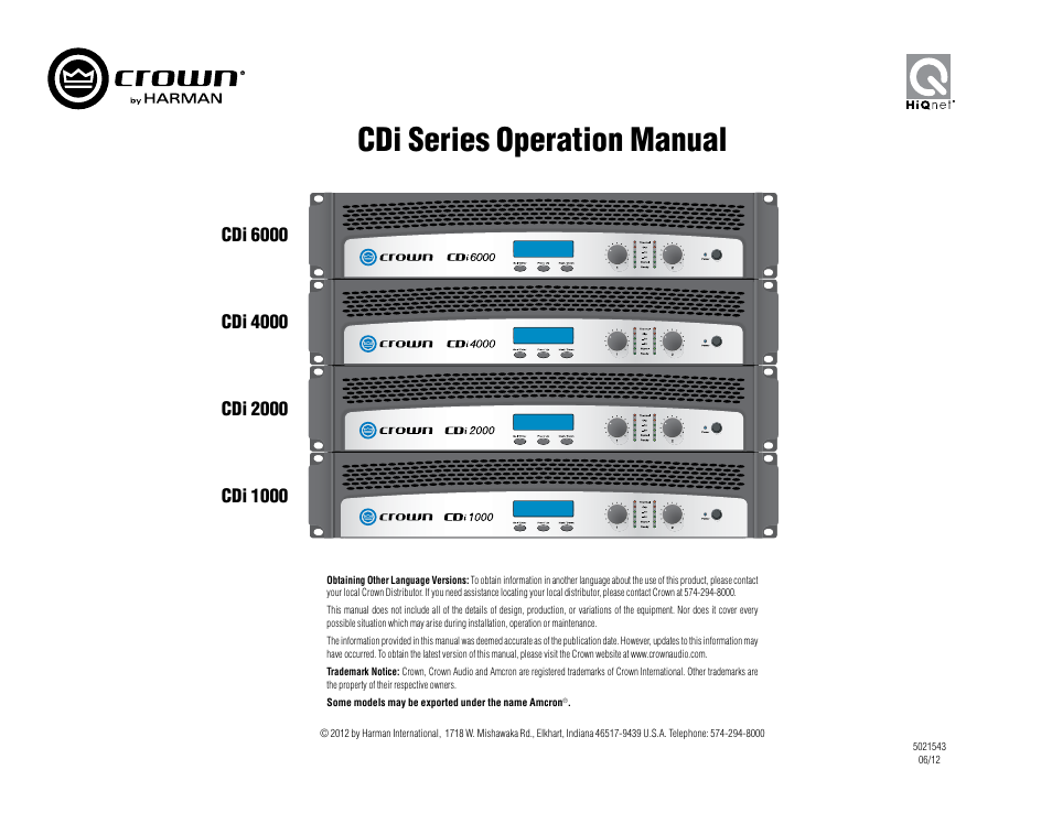 Crown Audio CDi Series User Manual | 15 pages