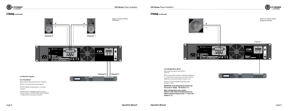 2 setup, Channel 2, Channel 2 channel 1 channel 1 | Crown Audio CDi Series User Manual | Page 5 / 15
