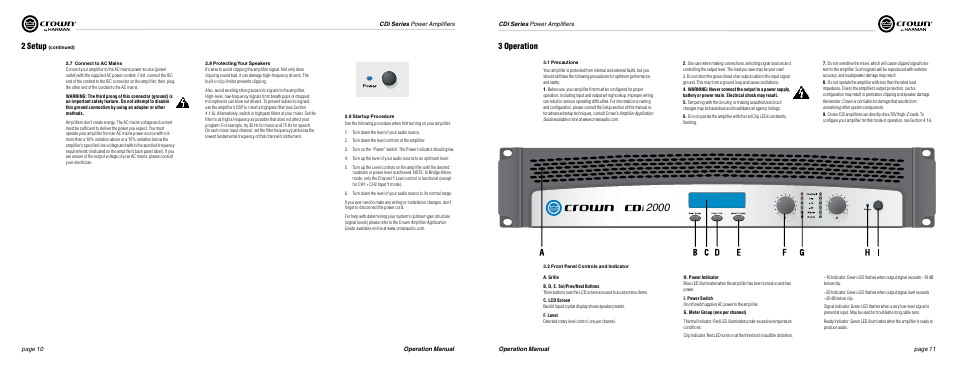 2 setup, 3 operation | Crown Audio CDi Series User Manual | Page 6 / 15