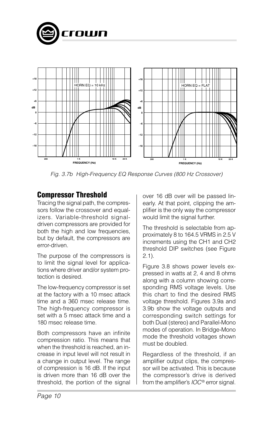 Compressor threshold, Page 10, P.i.p.–amcb | Error signal | Crown Audio P.I.P.-AMCb User Manual | Page 10 / 20