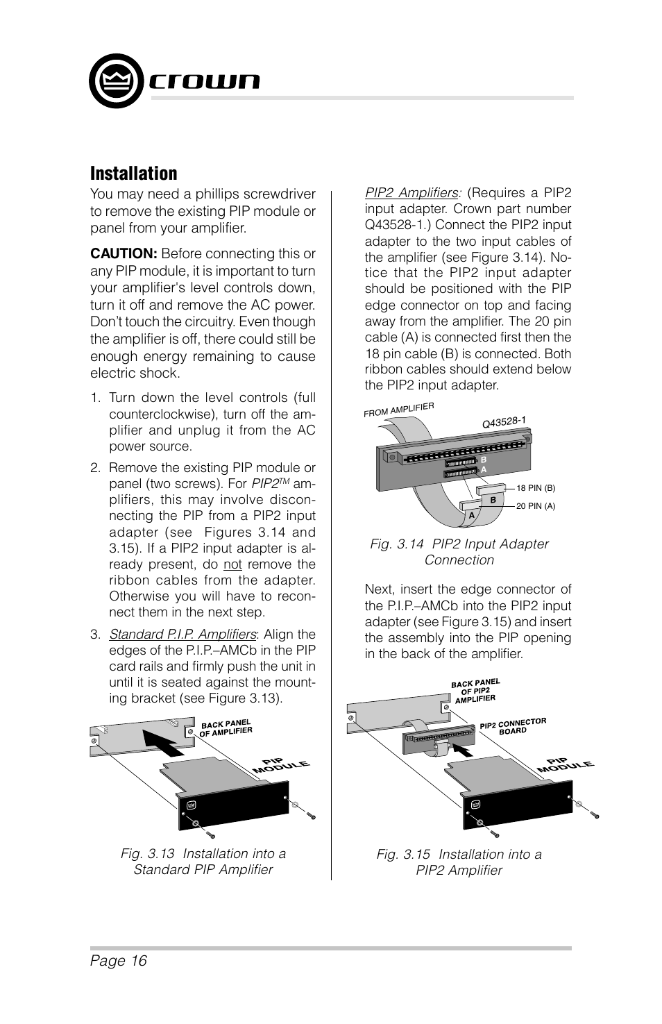 Installation, Page 16, P.i.p.–amcb | Crown Audio P.I.P.-AMCb User Manual | Page 16 / 20