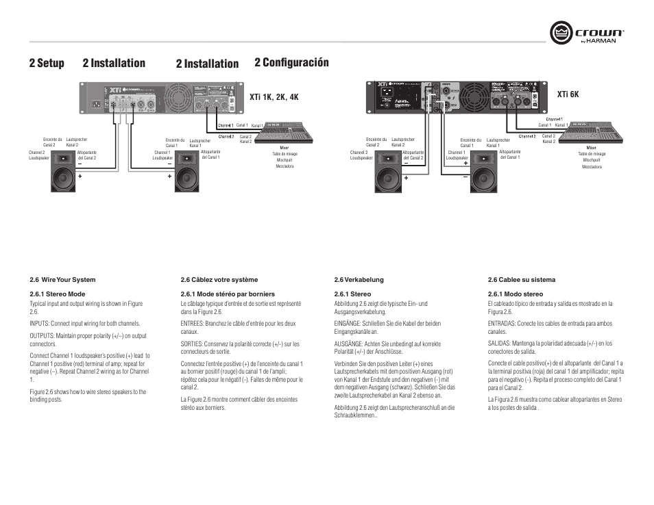 Xti 1k, 2k, 4k xti 6k | Crown Audio XTi Series User Manual | Page 11 / 48