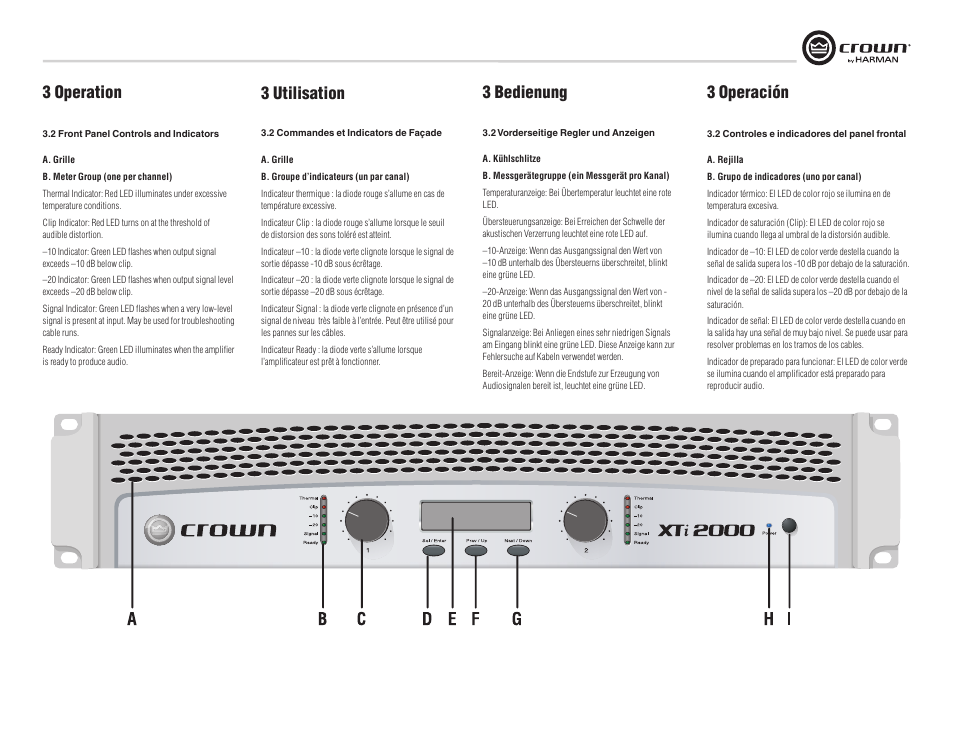 3 operation, 3 bedienung 3 operación, 3 utilisation | Crown Audio XTi Series User Manual | Page 17 / 48