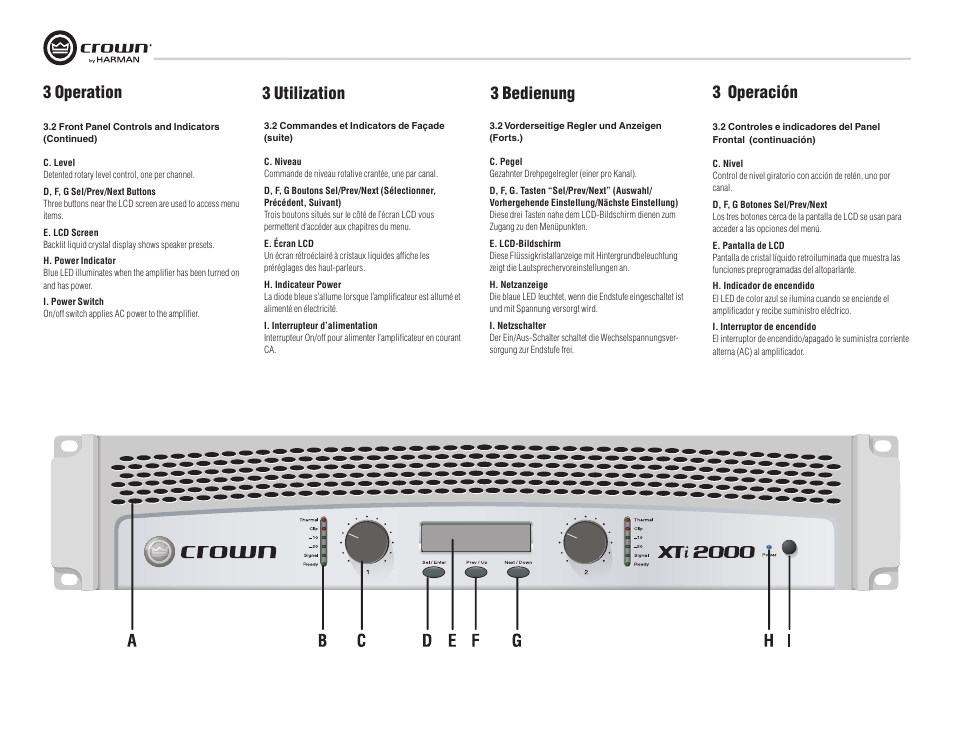 3 operation, 3 utilization 3 bedienung 3 operación | Crown Audio XTi Series User Manual | Page 18 / 48