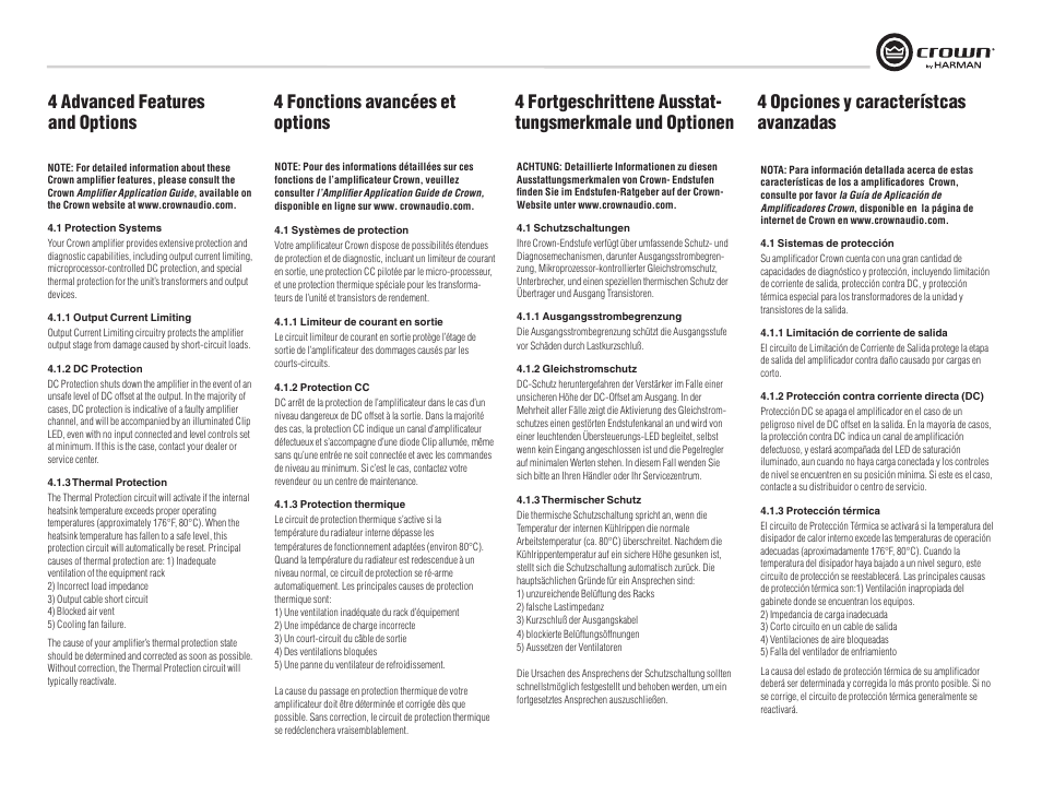4 advanced features and options, 4 fonctions avancées et options | Crown Audio XTi Series User Manual | Page 21 / 48