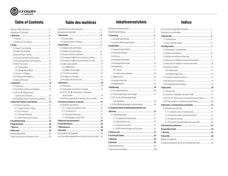 Crown Audio XTi Series User Manual | Page 4 / 48