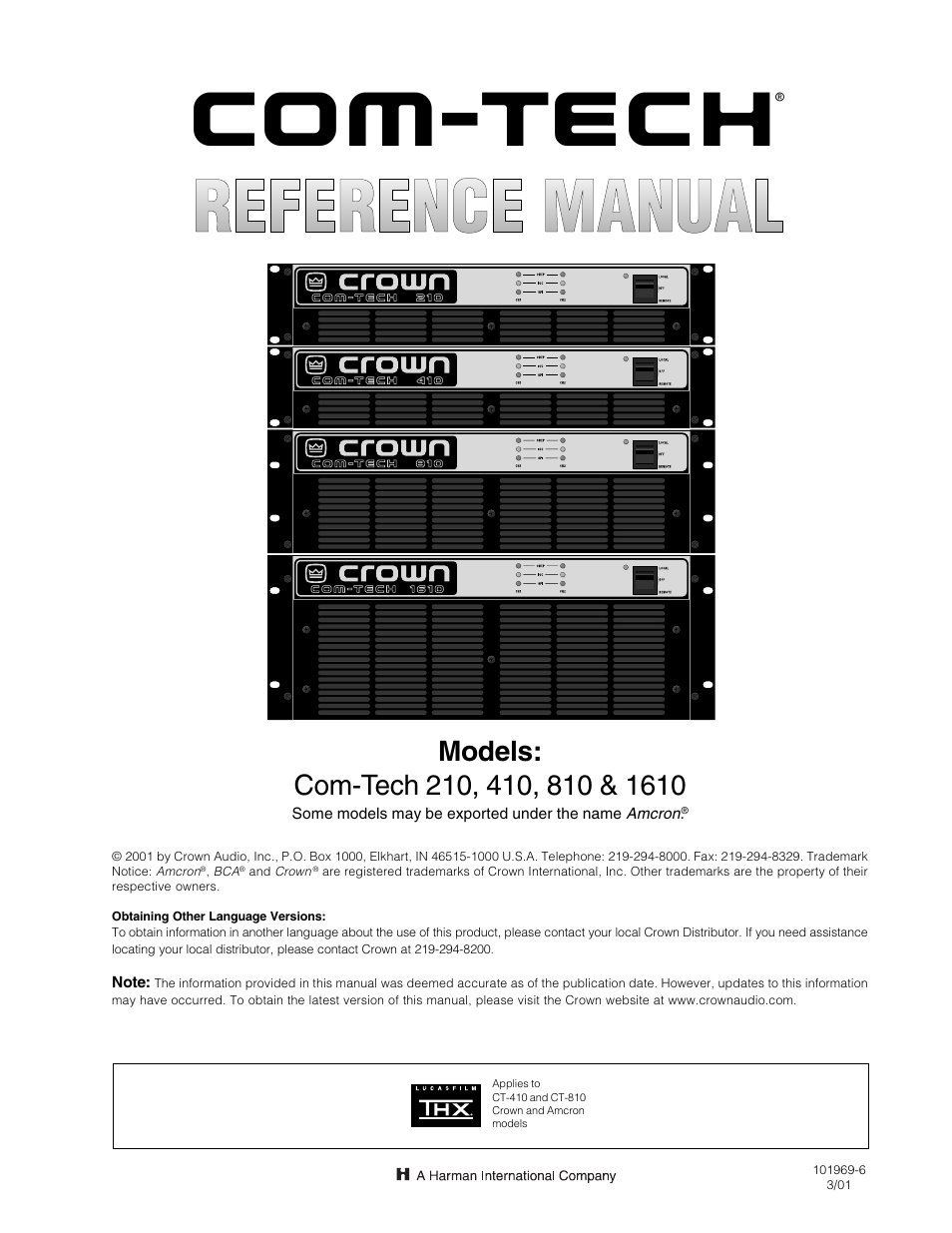 Crown Audio Com-Tech "10 Series" User Manual | 51 pages