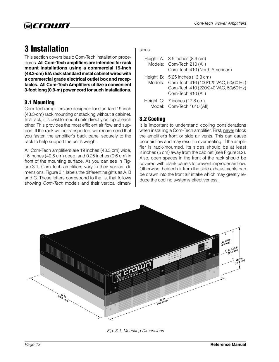 3 installation | Crown Audio Com-Tech "10 Series" User Manual | Page 12 / 51