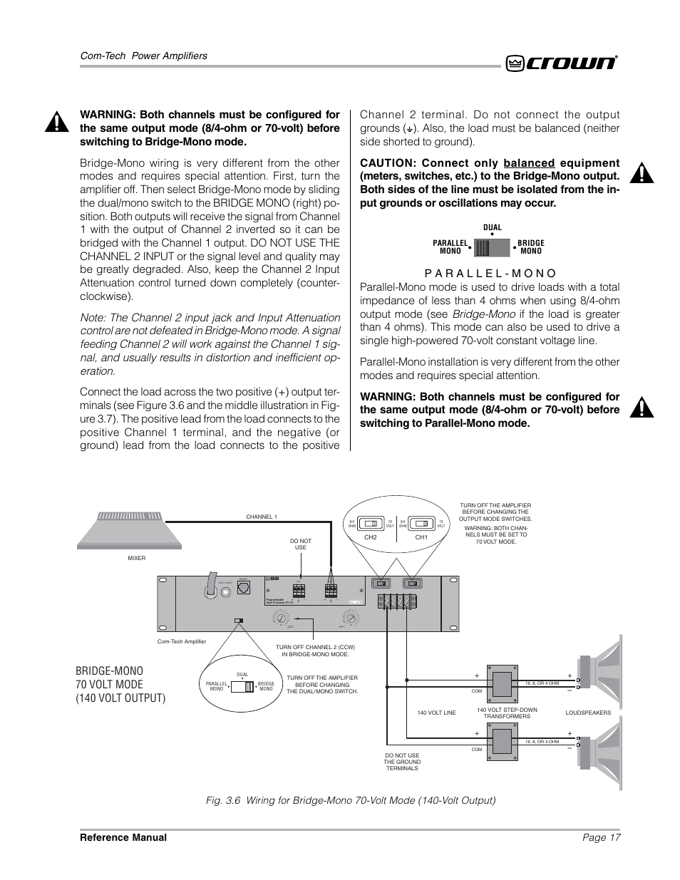 Bridge mono dual parallel mono | Crown Audio Com-Tech "10 Series" User Manual | Page 17 / 51