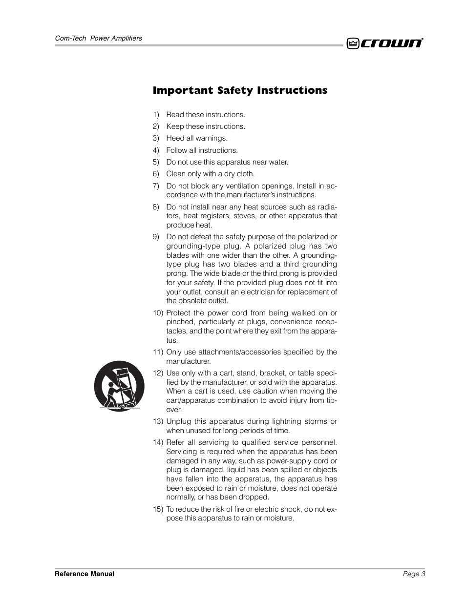 Important safety instructions | Crown Audio Com-Tech "10 Series" User Manual | Page 3 / 51
