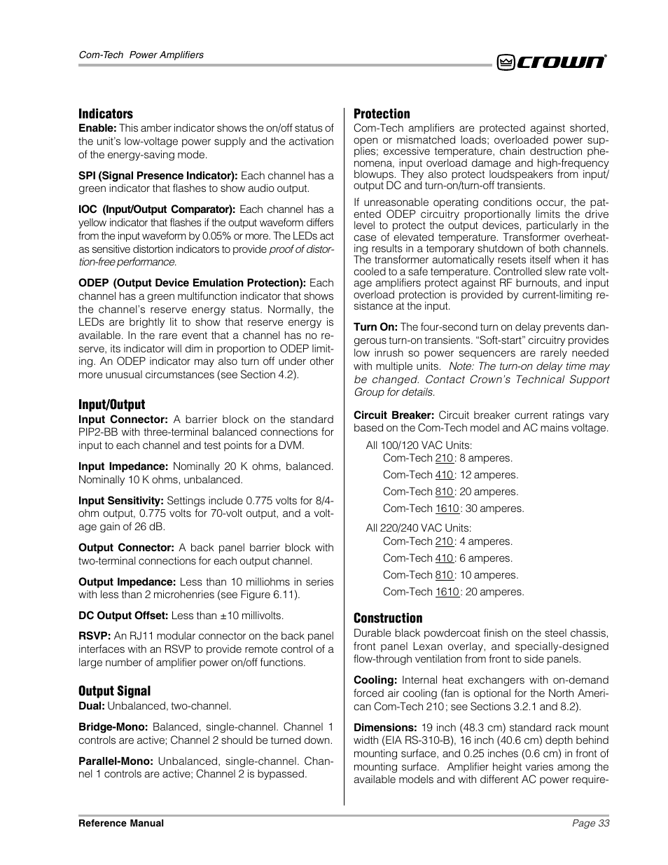 Crown Audio Com-Tech "10 Series" User Manual | Page 33 / 51