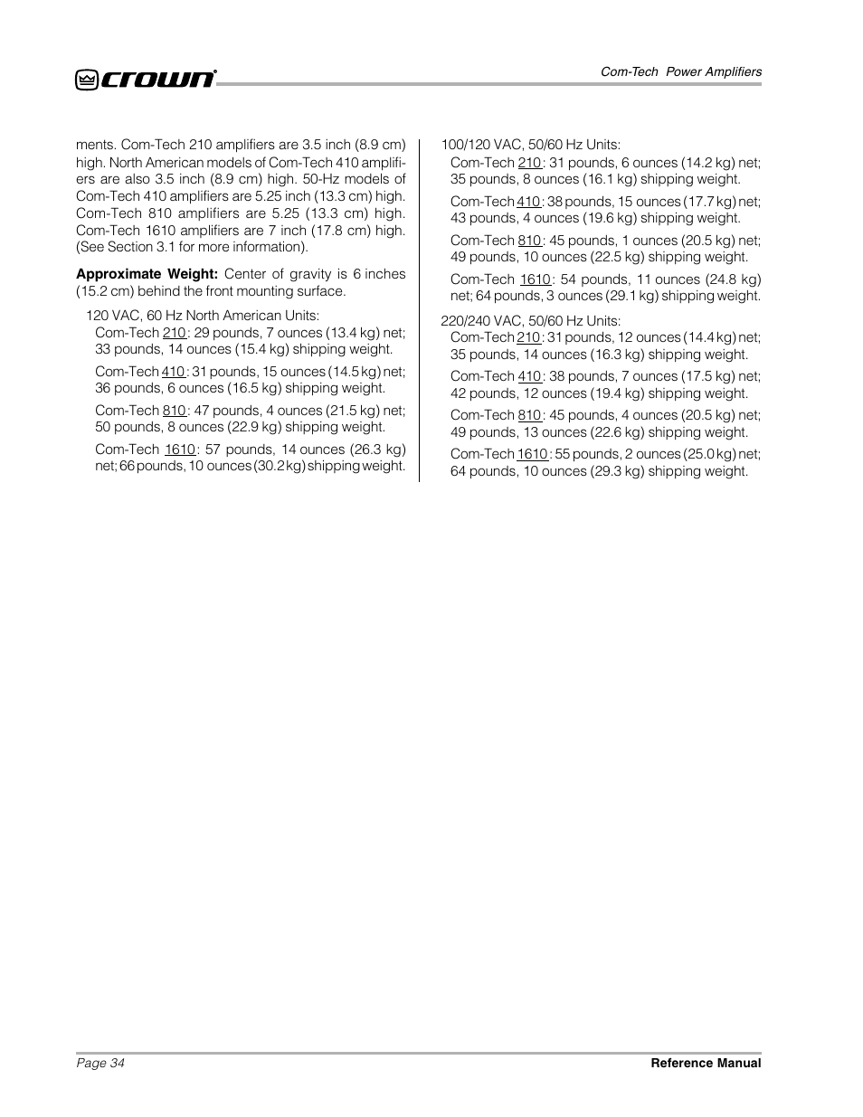 Crown Audio Com-Tech "10 Series" User Manual | Page 34 / 51