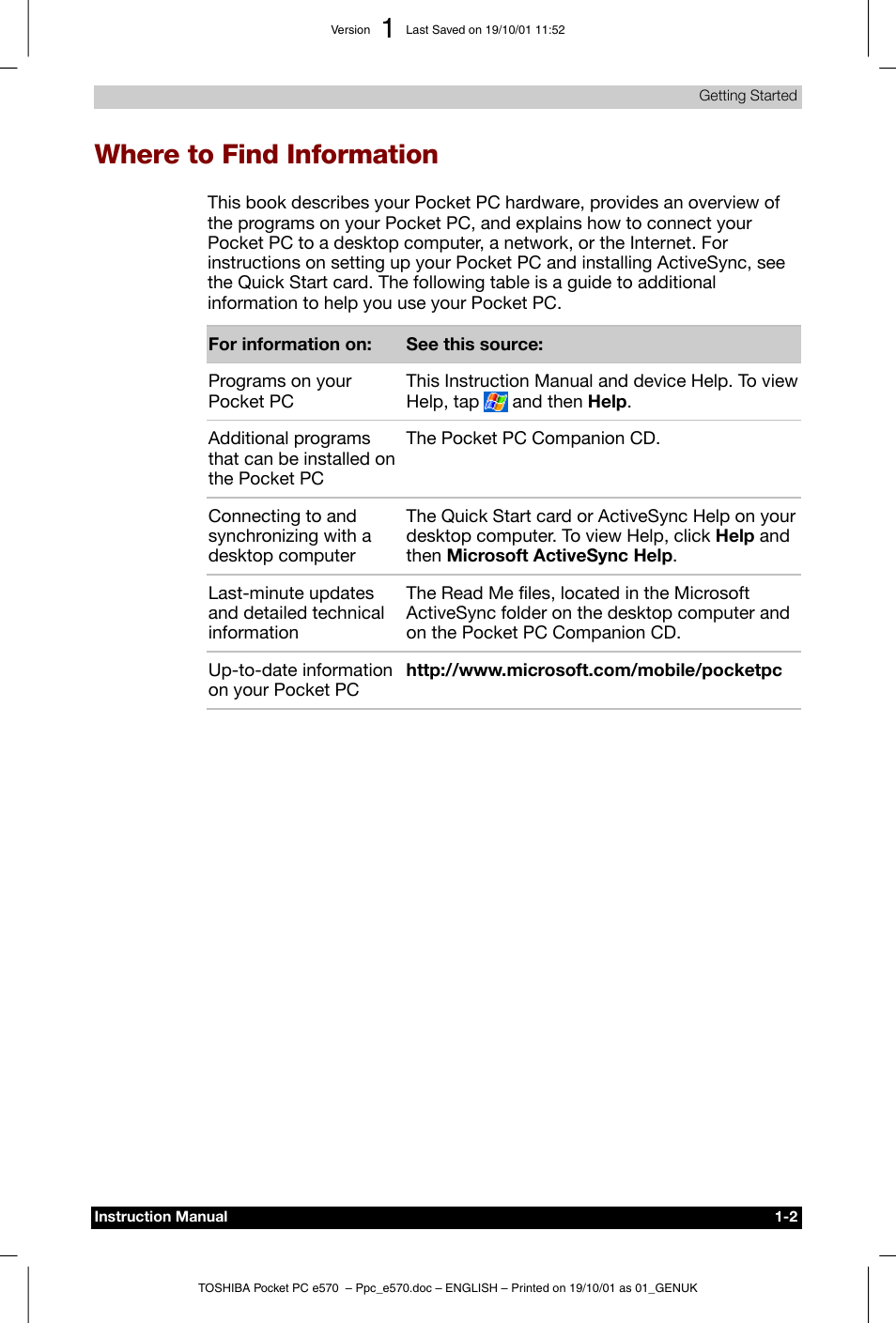 Where to find information | Toshiba Pocket PC e570 User Manual | Page 12 / 103
