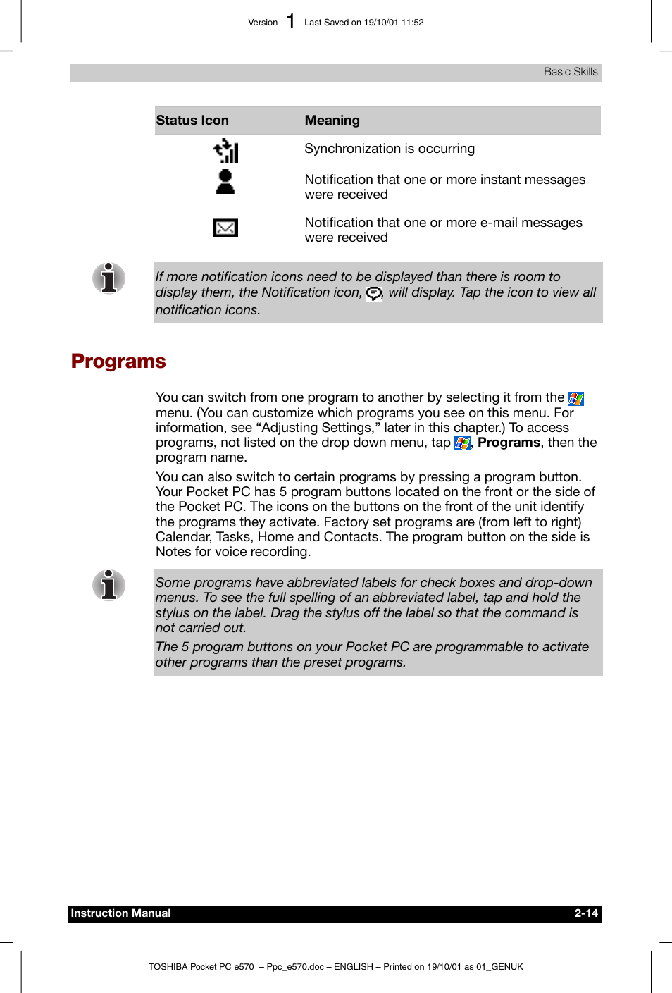 Programs | Toshiba Pocket PC e570 User Manual | Page 26 / 103
