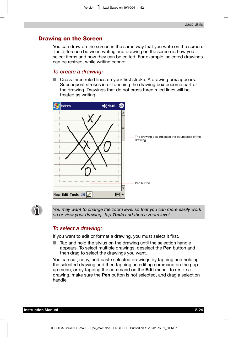 Drawing on the screen | Toshiba Pocket PC e570 User Manual | Page 36 / 103