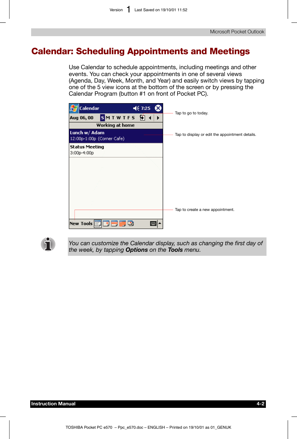 Calendar: scheduling appointments and meetings | Toshiba Pocket PC e570 User Manual | Page 49 / 103