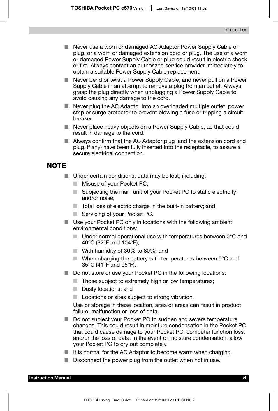 Toshiba Pocket PC e570 User Manual | Page 7 / 103