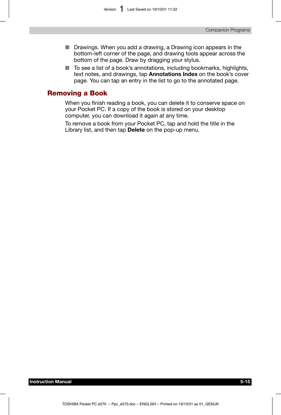 Removing a book | Toshiba Pocket PC e570 User Manual | Page 78 / 103