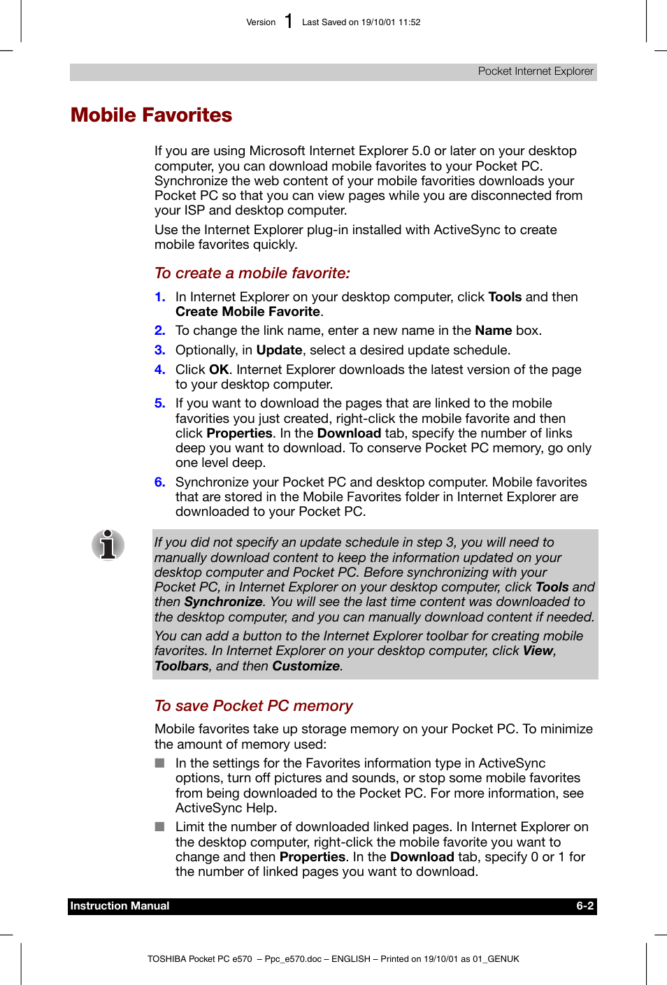 Mobile favorites | Toshiba Pocket PC e570 User Manual | Page 80 / 103