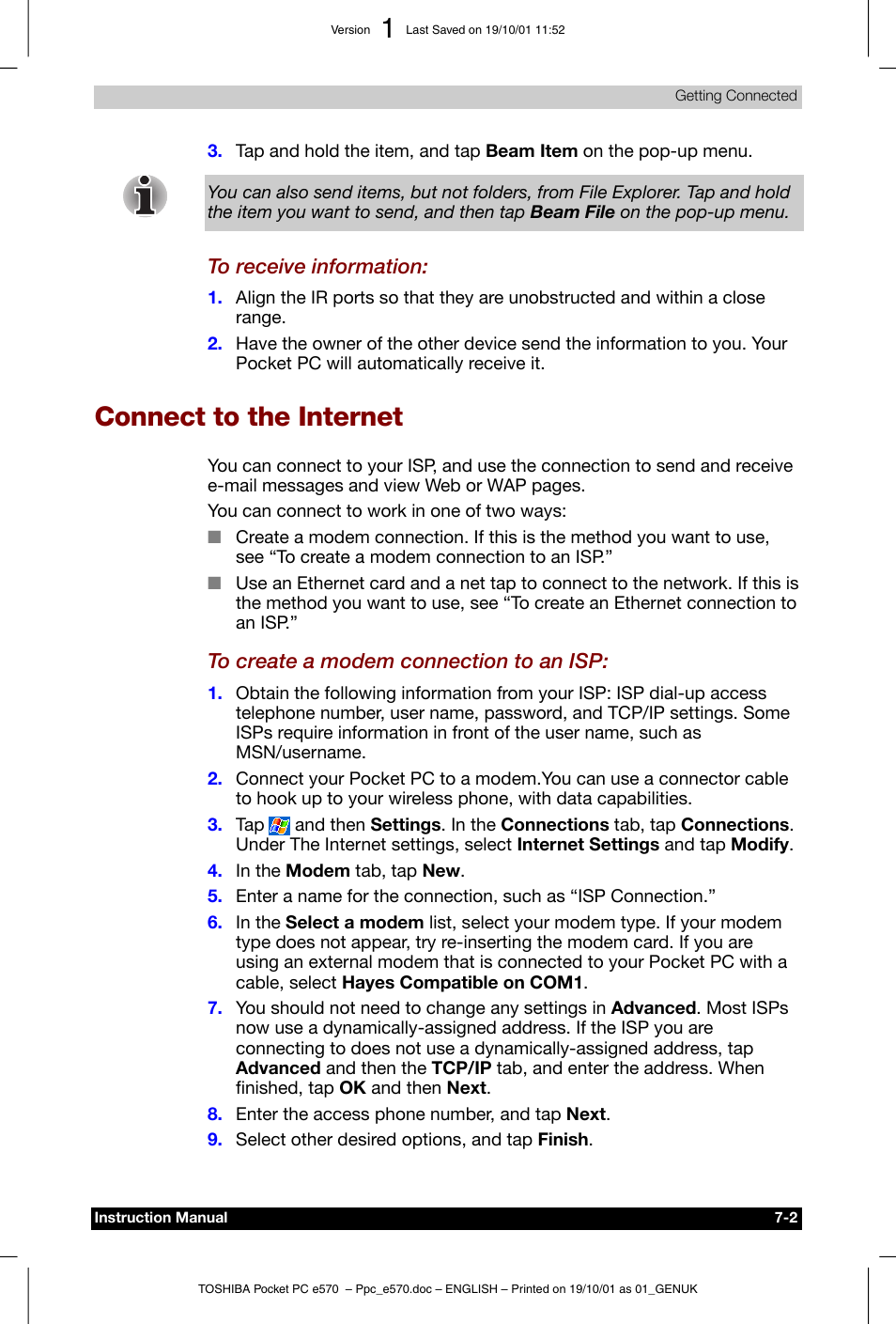 Connect to the internet | Toshiba Pocket PC e570 User Manual | Page 84 / 103
