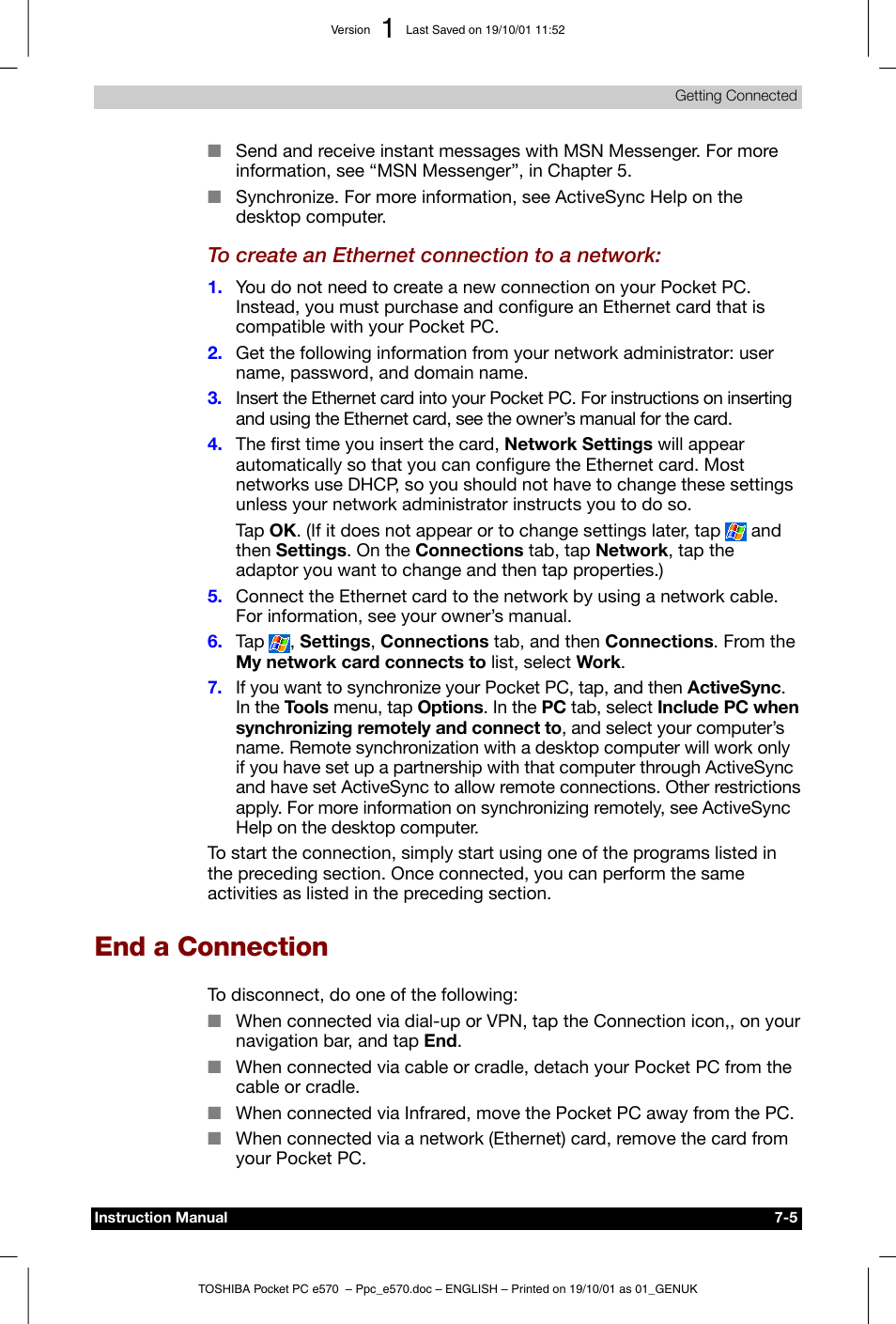 End a connection | Toshiba Pocket PC e570 User Manual | Page 87 / 103