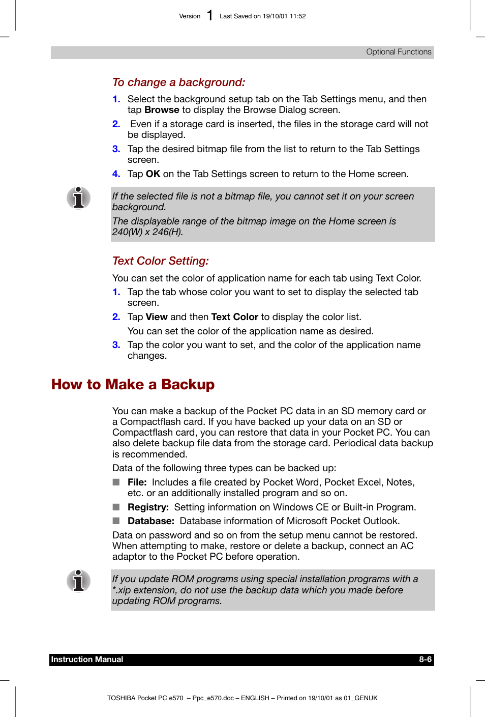 How to make a backup | Toshiba Pocket PC e570 User Manual | Page 94 / 103