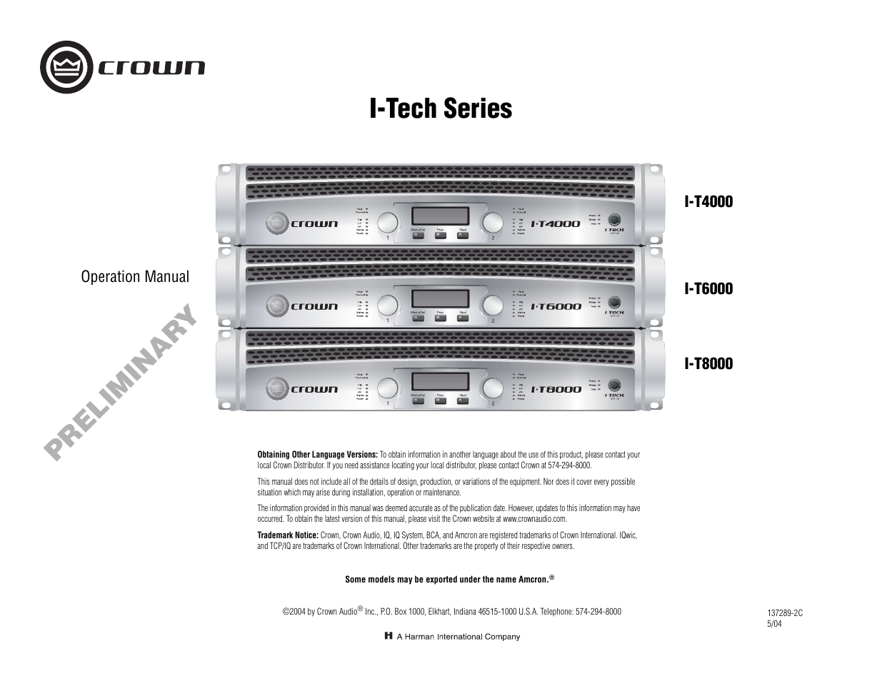 Crown Audio I-Tech Series User Manual | 48 pages