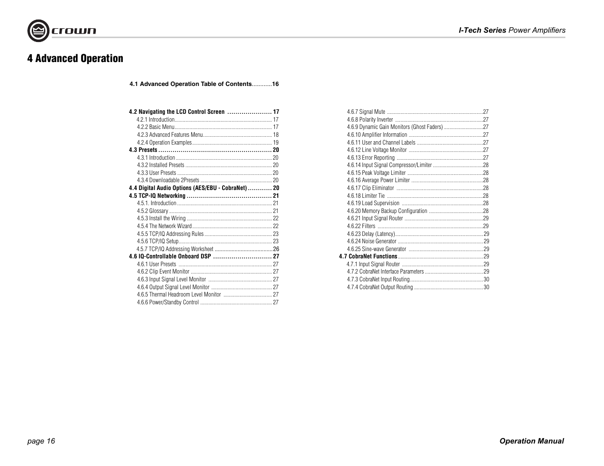 4 advanced operation | Crown Audio I-Tech Series User Manual | Page 16 / 48