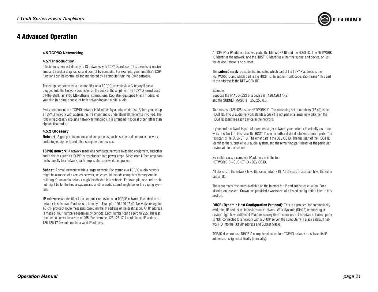 4 advanced operation | Crown Audio I-Tech Series User Manual | Page 21 / 48