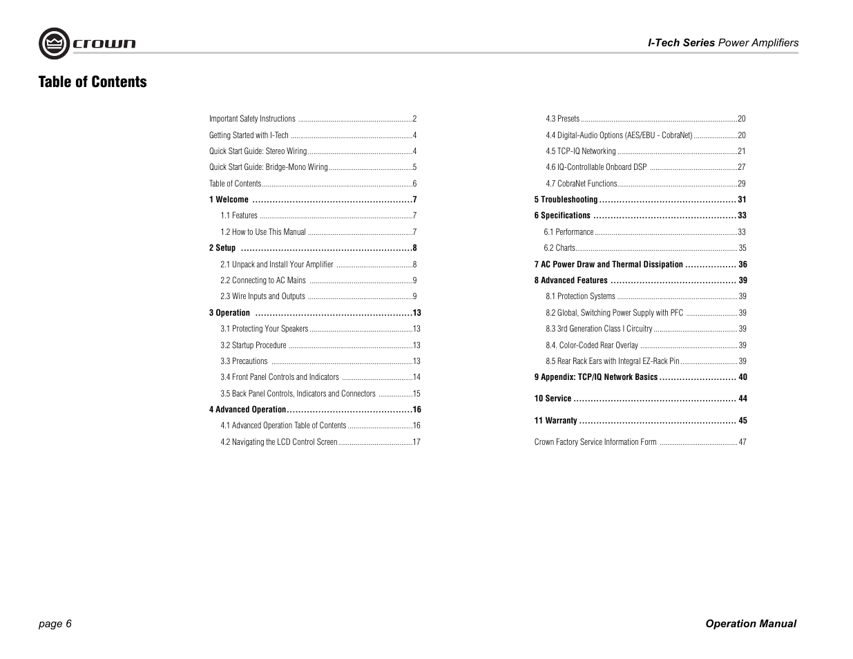 Crown Audio I-Tech Series User Manual | Page 6 / 48