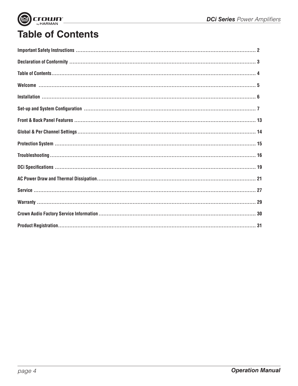Crown Audio DCi Series – Analog Input Models User Manual | Page 4 / 32