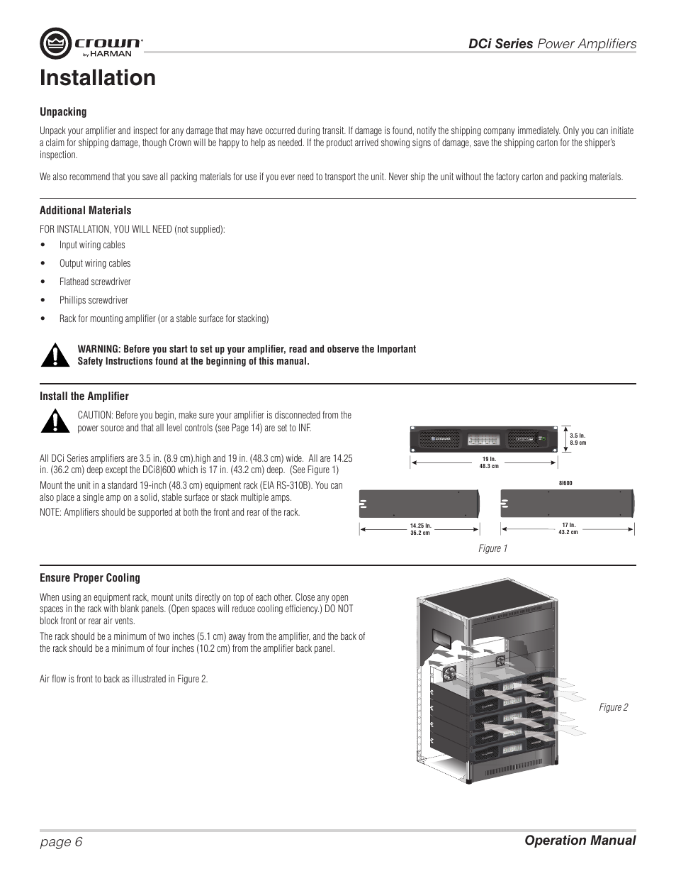Installation | Crown Audio DCi Series – Analog Input Models User Manual | Page 6 / 32