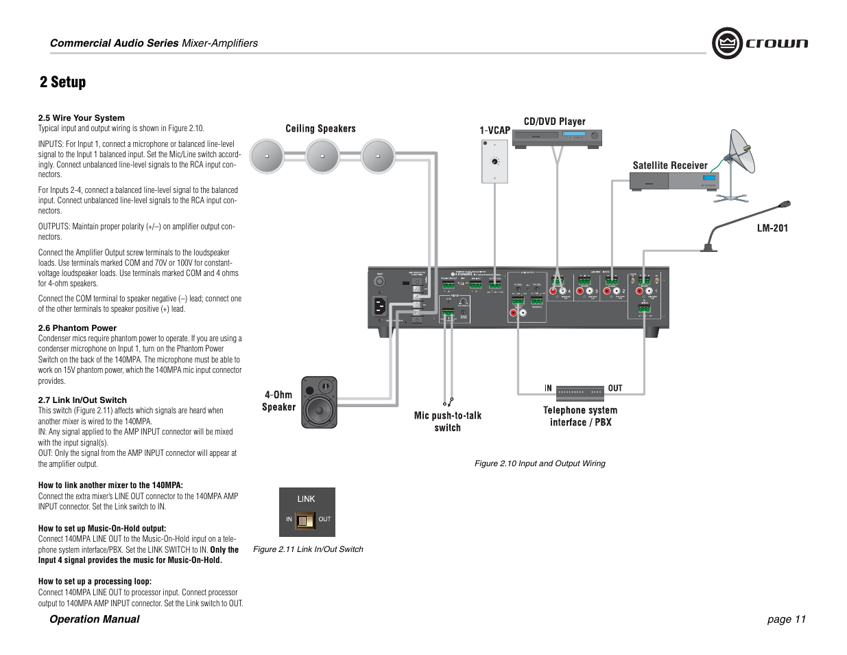 2 setup | Crown Audio 140MPA User Manual | Page 11 / 24