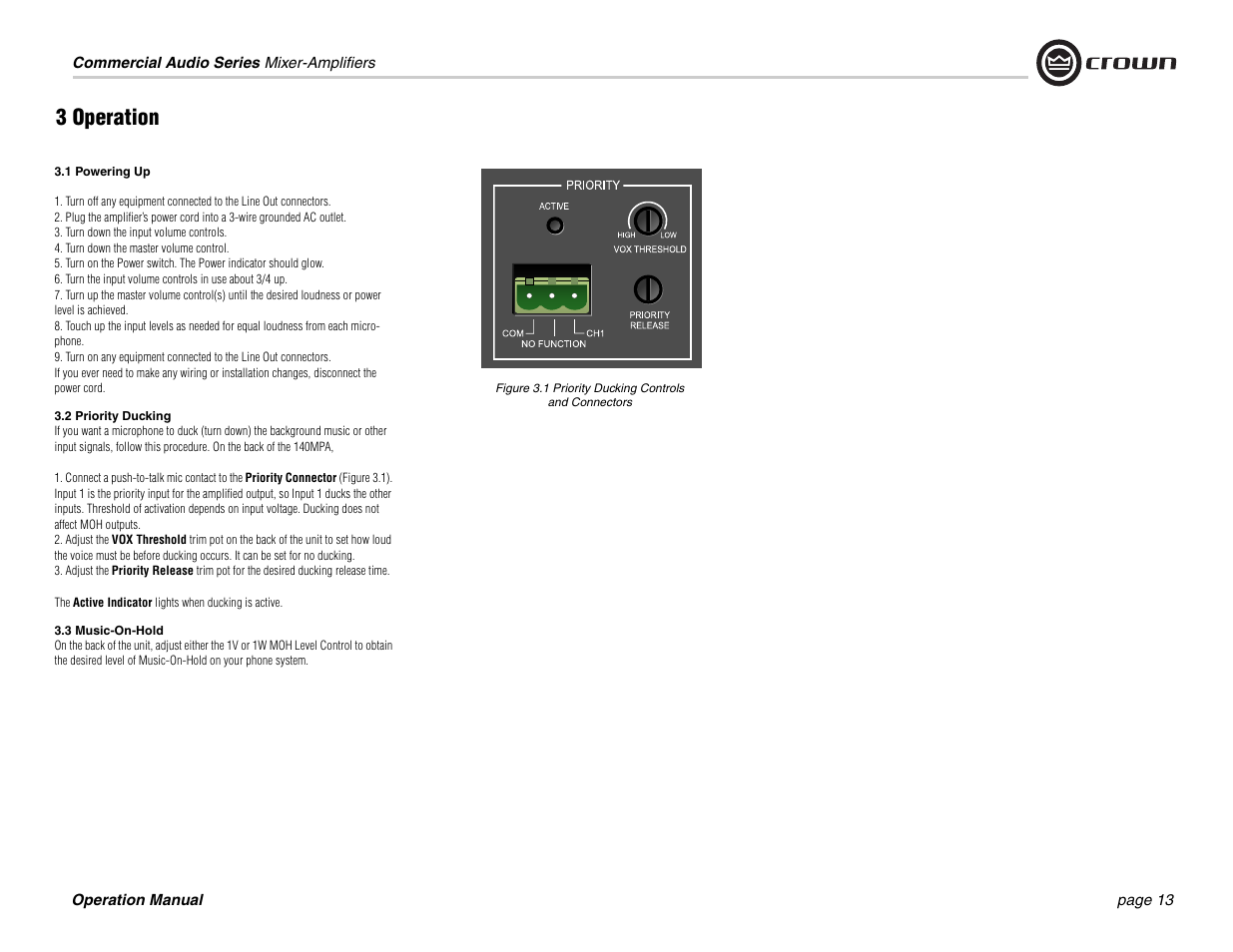 3 operation | Crown Audio 140MPA User Manual | Page 13 / 24