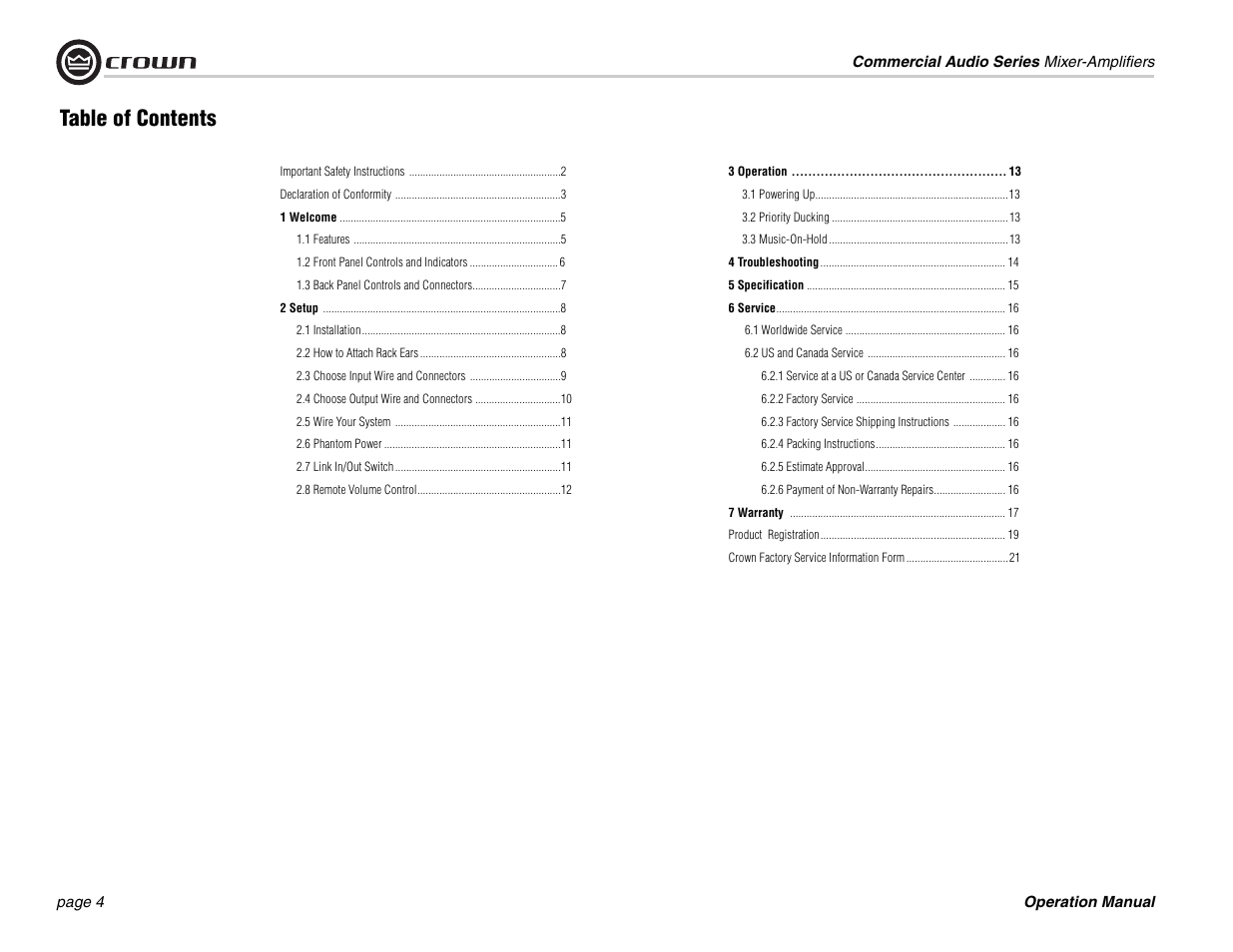 Crown Audio 140MPA User Manual | Page 4 / 24