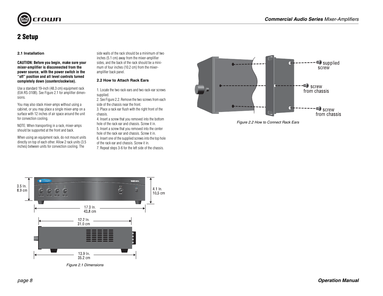 2 setup | Crown Audio 140MPA User Manual | Page 8 / 24