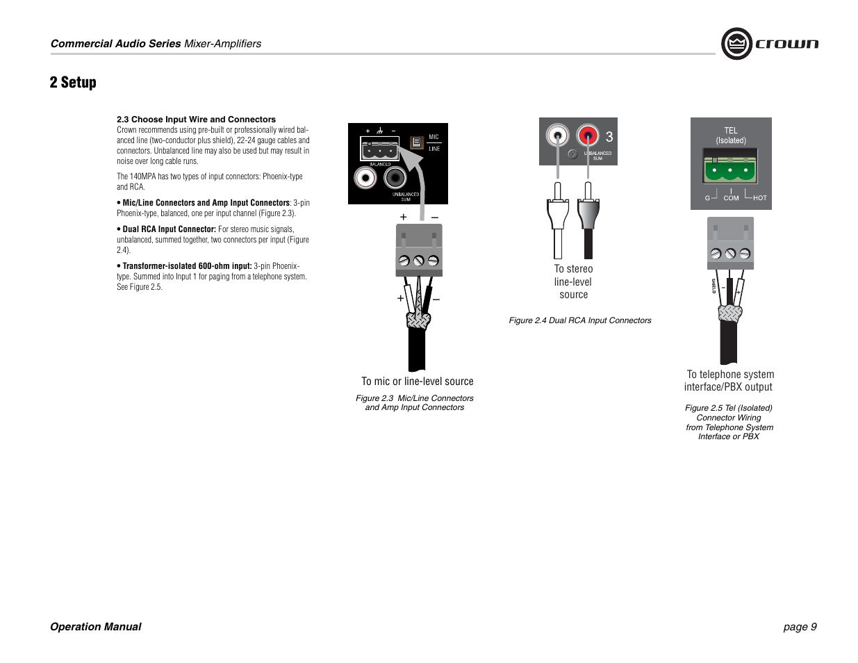 2 setup | Crown Audio 140MPA User Manual | Page 9 / 24