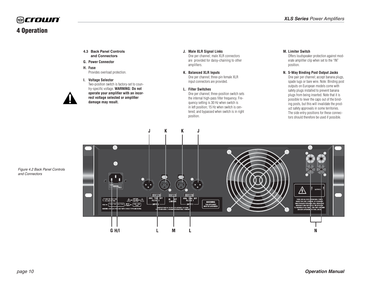 4 operation | Crown Audio XLS Series (3 rack space height) User Manual | Page 10 / 20